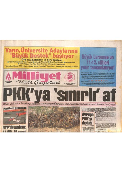 Milliyet Halk Gazetesi 25 Mayıs 1993 - Ilksana Sert Tepki - Seppten Istanbula Tehdit GZ131790