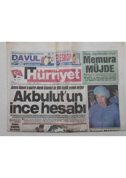Hürriyet Gazetesi - 29 Mart 1991 - Yıldırım Akbulutun Ince Hesabı GZ111662