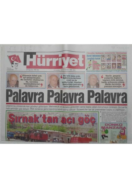 Hürriyet Gazetesi - 25 Ağustos 1992 - Şırnaktan Acı Göç GZ111710