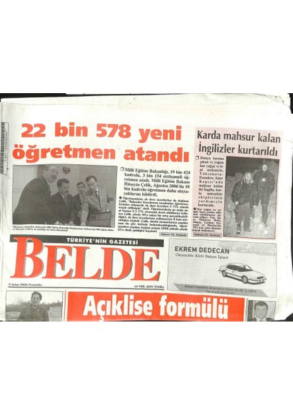 Belde Gazetesi 9 Şubat 2006 - Ağara Göre Bu Sene Seçim Olacak - Akpli Kiler , Rasmussene Kuran-I Kerim Gönderdi GZ113035