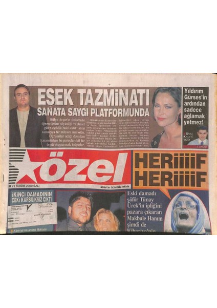 Star Gazetesi Özel Eki 21 Kasım 2000 - Tarkan Çizgi Roman - Yıldırım Gürsesin Ardından Sadece Ağlamak Yetmez ! GZ127001