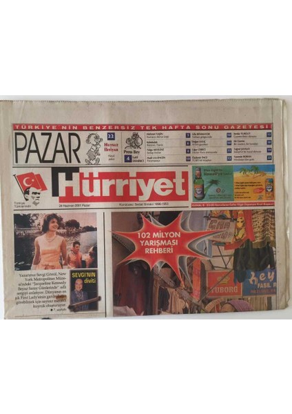 Hürriyet Pazar Gazetesi 24 Haziran 2001 - Nbadeki Milli Gururumuz Basketbolcu Hidayet Türkoğlu Ile Röportaj GZ16673 fiyatları