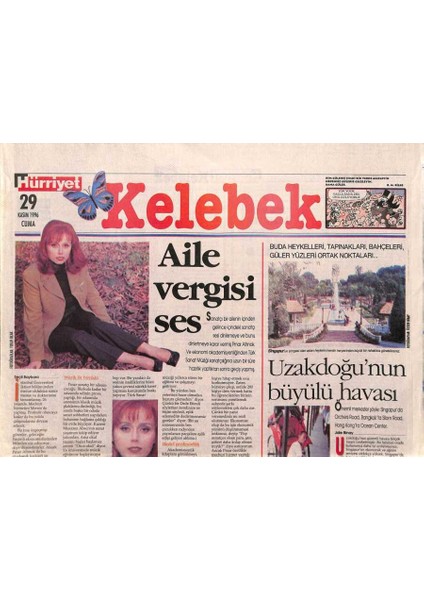 Hürriyet Gazetesi Kelebek Eki 29 Kasım 1996 - Ajda Pekkan-Berna Laçin Süper Star Takside GZ92078