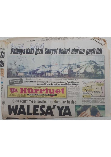 Hürriyet Gazetesi - 14 Aralık 1981 - Polonyada Ordu Yönetime El Koydu Tutuklamalar Başladı GZ112669