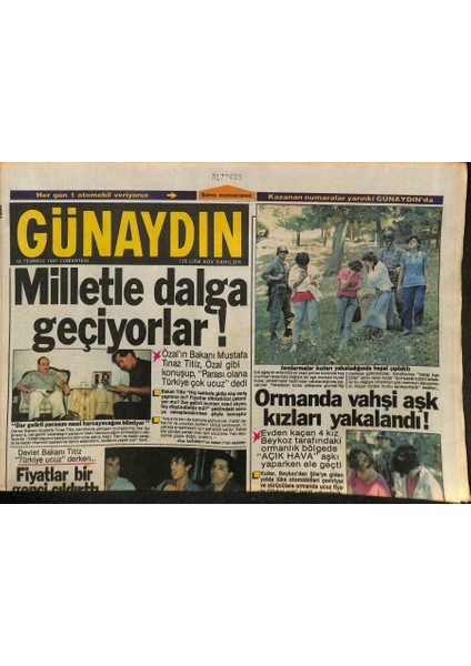 Günaydın Gazetesi 18 Temmuz 1987 - Plakçı Hüseyin Emre De Fransız Sevgili Buldu ! GZ127290