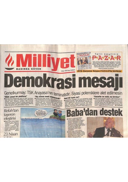 Milliyet Gazetesi 9 Mart 1997 - Iranda Laik Başkan Adayı - Fenerbahçe Ağlattı - Trabzonspor Coştu GZ131737