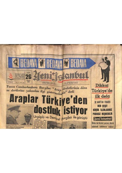 Yeni Istanbul Gazetesi 26 Mart 1965 - Ankaradaki Arap Talebeler Burgibayı Protesto Ettiler GZ102935