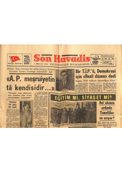 Son Havadis Gazetesi 21 Şubat 1969 - Sol Akımın Ardında Temelliler Ne Arıyor ? GZ102989