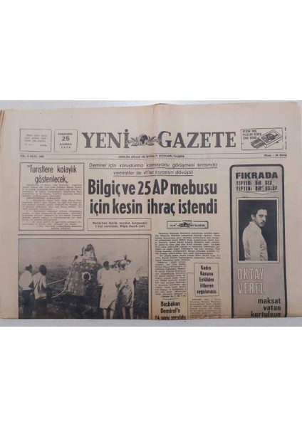 Yeni Gazete - 25 Haziran 1970 - Bilgiç ve 25 Ap Mebusu Için Kesin Ihraç Istendi GZ111832