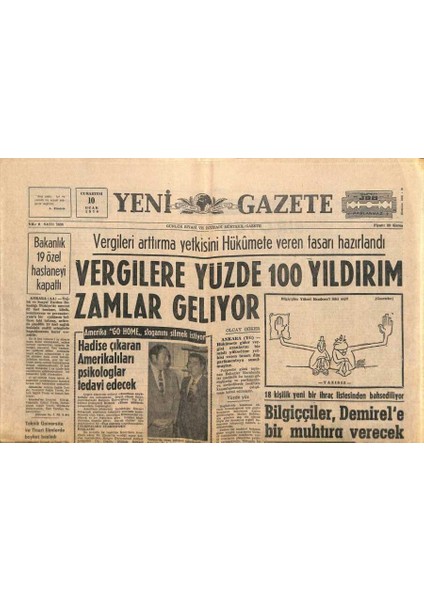 Yeni Gazete Gazetesi 10 Ocak 1970 - Polis Korkusundan Ajda Pekkan Soluğu Istanbulda Aldı.. - Beatles Yavaş Yavaş Sahneden Çekiliyor GZ114012 fiyatları