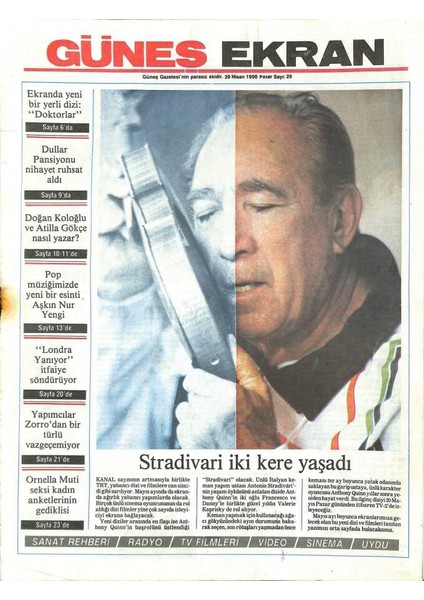 Güneş Gazetesi Ekran Eki 29 Nisan 1990 - Pop Müziğimizde Yeni Bir Esinti , Aşkın Nur Yengi GZ114805