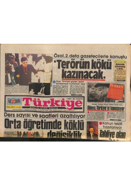 Türkiye Gazetesi 2 Mart 1987 - Pakistanın Atom Bombası Var - Özal , 2. Defa Gazetecilerle Konuştu GZ118629