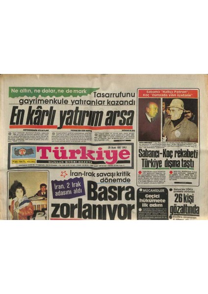 Türkiye Gazetesi 20 Ocak 1987 - Sabancı-Koç Rekabeti Türkiye Dışına Taştı GZ118606