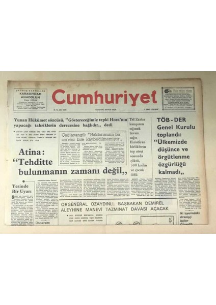 Cumhuriyet Gazetesi 25 Temmuz 1976 GZ283 fiyatları