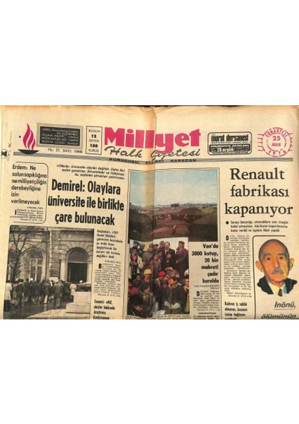 Milliyet Halk Gazetesi 25 Aralık 1976 - Tarihi Sinop Kalesi Onarıldı - Izmir Ülkü Ocaklarını , Mahkeme Geçici Kapattı GZ92646