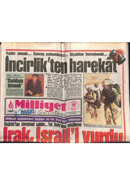 Milliyet Halk Gazetesi 18 Ocak 1991 - Bağdattan Kimyasal Saldırı...tel Avivden Misilleme GZ118198
