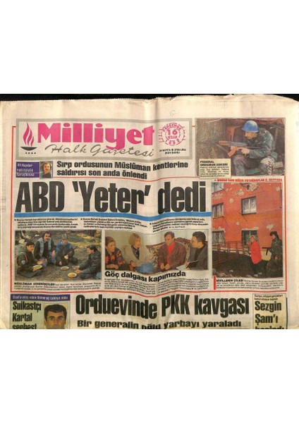 Milliyet Halk Gazetesi 16 Nisan 1992 - Libyada Abluka Başladı - Almanya 45 Fantomu Vermiyor GZ118195