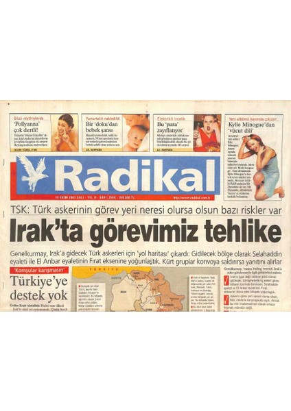 Radikal Gazetesi 14 Ekim 2003 - Kerkük Korumada - Baykalın Rakibi Erol Tuncer - Şenol Güneş Kuradan Memnun GZ127090