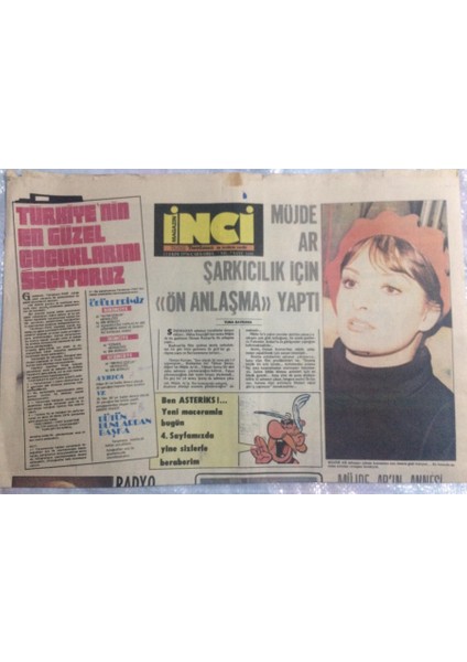 Tercüman Gazetesi Inci Magazin Eki 13 Ekim 1976 - Müjde Ar Şarkıcılık Için Ön Anlaşma Yaptı GZ21809