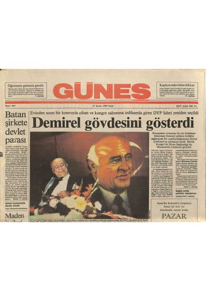 Güneş Gazetesi 25 Kasım 1990 - Kıbrısta Türk Tezi Isviçre Modeli Yönetim - Türk Mafyası Ispanyada Kitap Oldu GZ118151