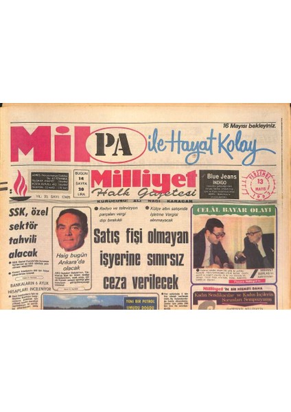 Milliyet Halk Gazetesi 13 Mayıs 1982 - Siyami Ersekin Büstü Açıldı - Sovyet Uçakları Ingiliz Gemilerini Izliyor GZ126950