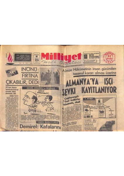 Milliyet Halk Gazetesi 23 Eylül 1965 - Hint-Pakistan Sınırında Ateş Kesiliyor - Gökçeri Protesto Için 30 Sanatçı Istifa Etti GZ118336