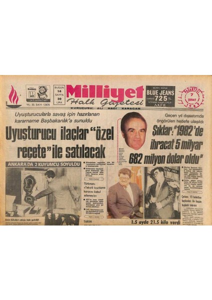 Milliyet Halk Gazetesi 7 Şubat 1983 - Galatasarayla Yenişemeyen Fenerbahçe Kupayı Kura Ile Kazandı 1-1 GZ126100