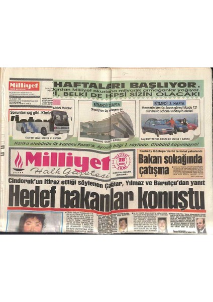 Milliyet Halk Gazetesi 28 Kasım 1991 - Cindorukun Itiraz Ettiği Söylenen Çağlar , Yılmaz ve Barutçudan Yanıt - Evrenden Rahat Tavır GZ118423
