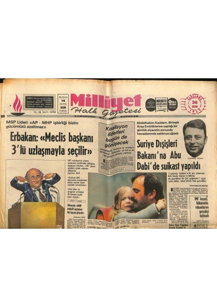Milliyet Halk Gazetesi 26 Ekim 1977 - Türk Uçağı Için Italyan Teklifi Kabul Edildi - Koalisyon Liderleri Bugün De Görüşecek GZ117739