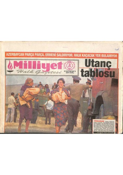 Milliyet Halk Gazetesi 3 Eylül 1993 - Azerbaycan Parça Parça.ermeni Saldırıyor GZ105631