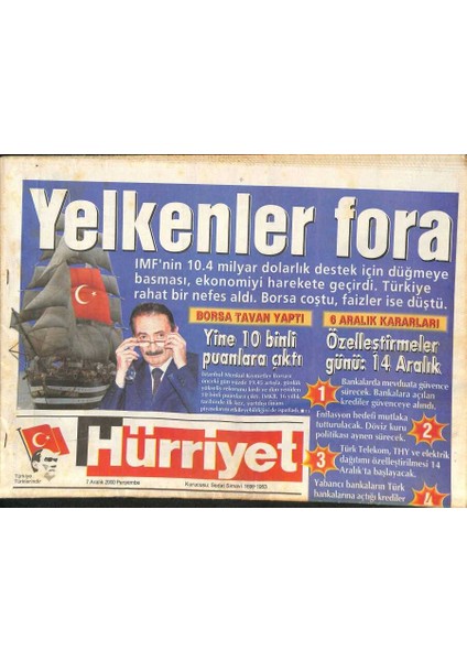 Hürriyet Gazetesi 7 Aralık 2000 - Bülent Ersoyun Vatan Aşkı - Marilyn Monroenun Öldüğü Gece Ne Oldu ? - Coca-Colanın Sırrı Nedir ? GZ126353