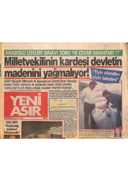 Yeni Asır Gazetesi 29 Mayıs 1989 - Livaneli ve Hayranları ! - Bulgar Başkonsolosluğu Taş Yağmuruna Tutuldu GZ131988