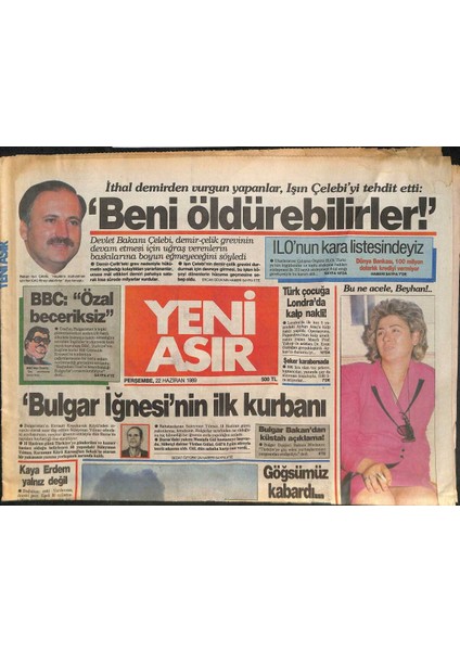 Yeni Asır Gazetesi 22 Haziran 1989 - Kaya Erdem Yalnız Değil - Altay , Fatih Terimi Istiyor GZ131997