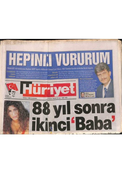 Hürriyet Gazetesi 16 Ekim 1999 - Ermeni Film Devinden 1 Milyon Dolar Bağış - Bankada Para Unutan Ünlüler GZ91984