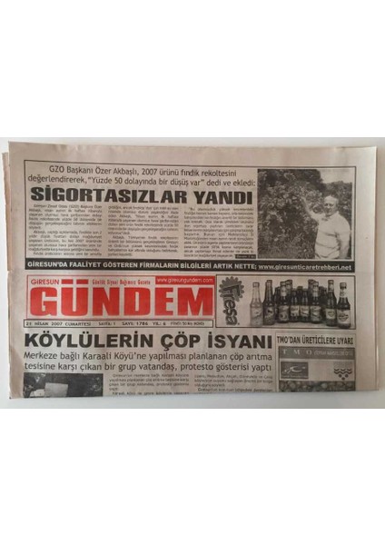 Giresun Gündem Gazetesi 21 Nisan 2007 - Köylülerin Çöp Isyanı GZ28874