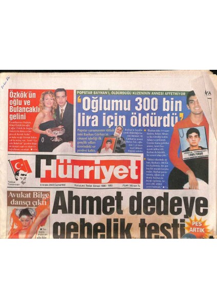 Hürriyet Gazetesi 6 Aralık 2003 - Kara Dullar Rusyada Treni Havaya Uçurdu - Avukat Bilge Dansçı Çıktı GZ91982