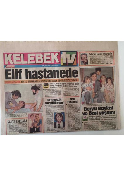 Hürriyet Gazetesi Kelebek Tv Eki 2 Ağustos 1994 - Derya Baykal ve Özel Yaşamı GZ18078
