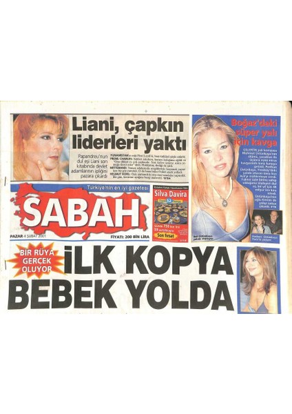 Sabah Gazetesi 4 Şubat 2001 - Vizonteleyi Ilk Gün 117 Bin Kişi Izledi - Dünya Birincisi Galatasarayı , Erzurumun Karı ve Buzu Da Durduramadı GZ126355