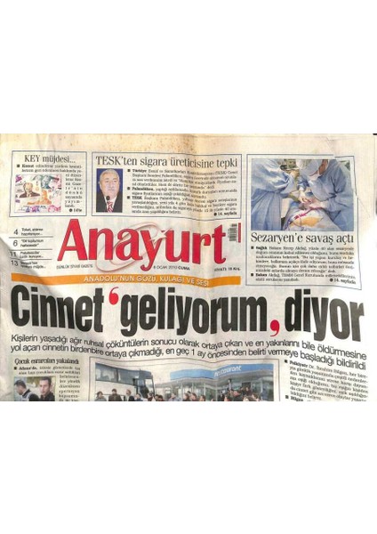 Anayurt Gazetesi 8 Ocak 2010 - Teskten Sigara Üreticisine Tepki - Denizlinin Üçte Ikisi Icralık GZ113243
