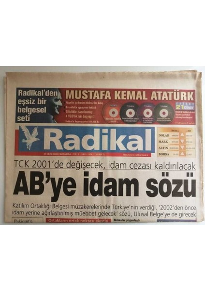 Radikal Gazetesi 25 Ekim 2000 Idam 2001DE Kalkacak -GZ14558