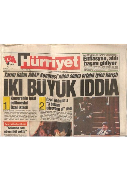 Hürriyet Gazetesi 5 Mart 1991 - Yarım Kalan Anap Kongresinden Sonra Ortalık Iyice Karıştı GZ122898