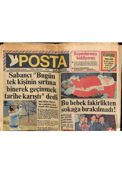 Posta Gazetesi 15 Nisan 1984 - 1981 Türkiye Güzeli Aydan Şener GZ78631