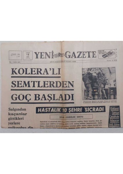 Yeni Gazete - 18 Ekim 1970 - Koleralı Semtlerden Göç Başladı GZ111941