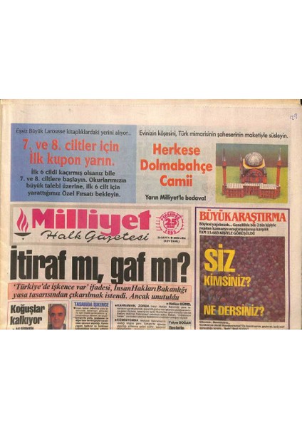 Milliyet Halk Gazetesi 25 Şubat 1993 - Efesten Şampiyonluk Sözü - Fenerbahçede Tanju Şoku GZ115732