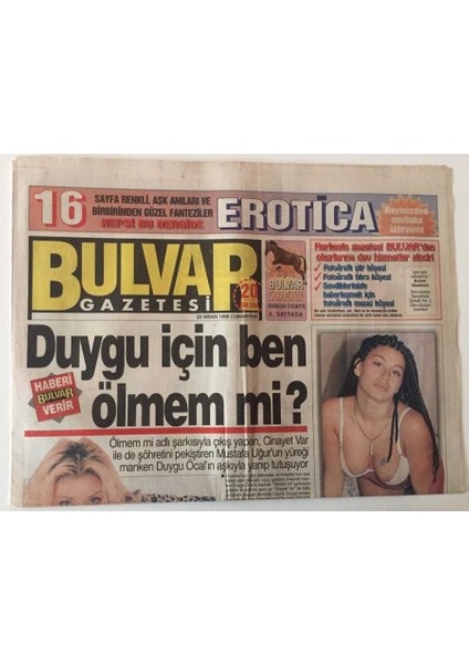 Bulvar Gazetesi 25 Nisan 1998 - Eski Güzellerden Pınar Altuğun Sevgilisiyle Keyfi Yerinde GZ26721
