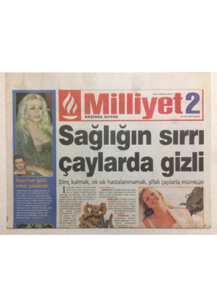 Milliyet Gazetesi Milliyet 2 Eki 29 Ocak 2001 - Banu Alkanın Gözü Erkek Güzelinde GZ24601
