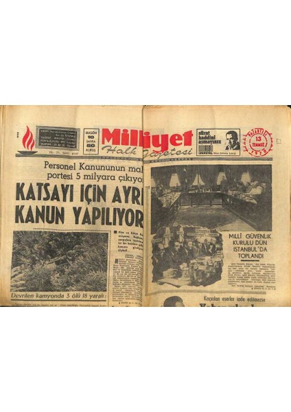 Milliyet Halk Gazetesi 13 Temmuz 1970 - Salim Başol Anılarını Yazacak - Katsayı Için Ayrı Kanun Yapılıyor GZ118511
