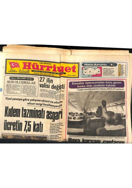 Hürriyet Gazetesi 18 Ekim 1980 - Erimin Katili Öldü - Kıdem Tazminatı Asgari Ücretin 7,5 Katı GZ118458