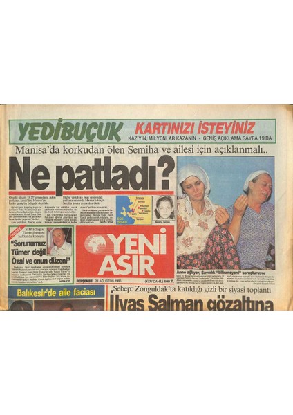 Yeni Asır Gazetesi 28 Ağustos 1986 - Bayara Son Görev - Evren , Meclis Açılışında Konuşma Yapmayacak GZ131923