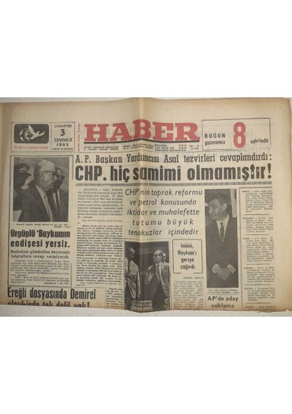 Haber Gazetesi - 3 Temmuz 1965 - Cüneyt Gökçer Istenmeyen Adam Ilan Edildi GZ112558